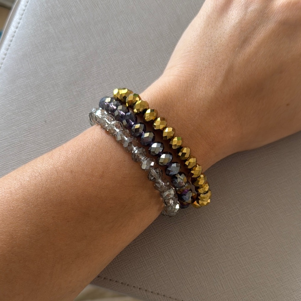 Elegant Gold, Purple, and Silver Beaded Bracelets